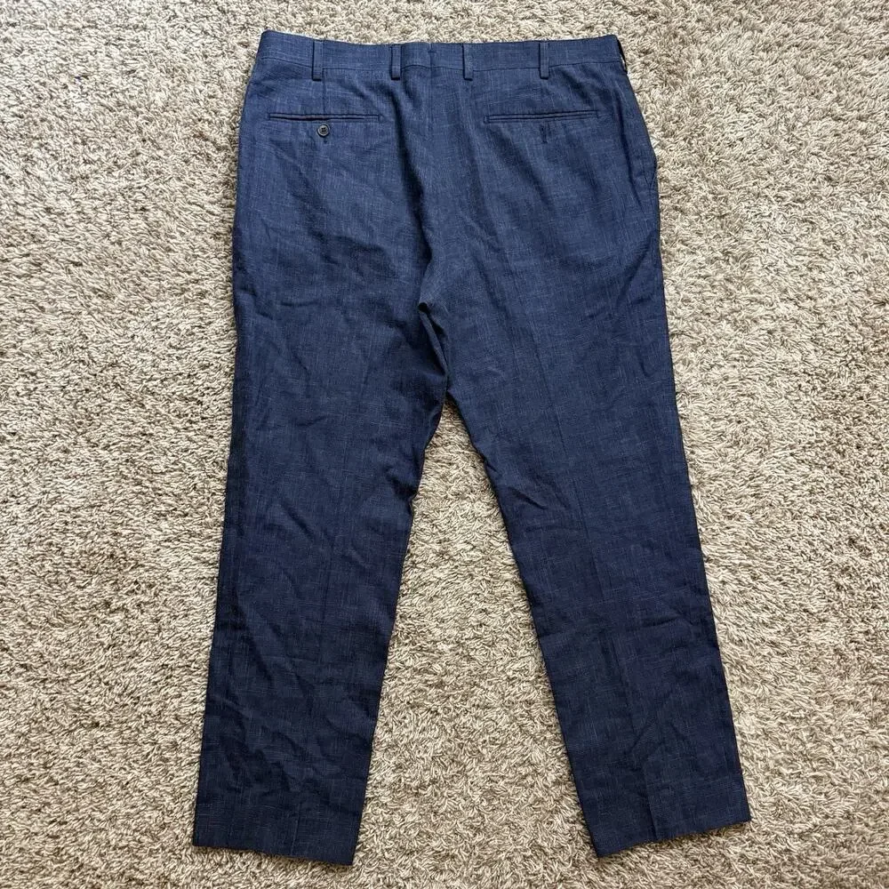 Suitsupply Suit Lazio Blue Wool Silk Linen Blend Fit 27 Size 44S / Pants 35x29